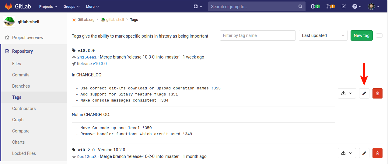 Addition of note to an existing tag tags